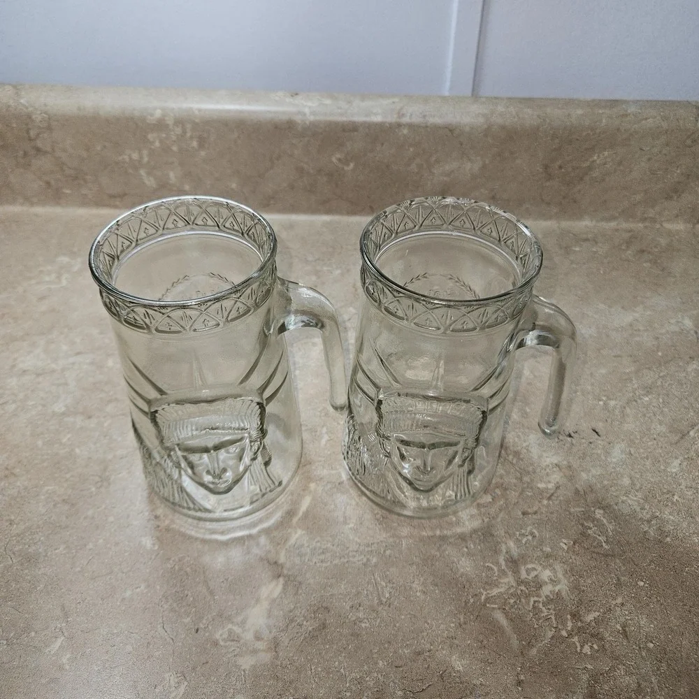 VTG Anchor Hocking Statue Of Liberty Beer Mugs Set Of 2 Clear Glass 1986 Bar Pub